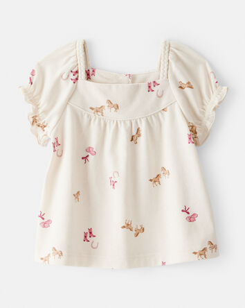 Baby Girl Cowgirl Print Short-Sleeve Top - Cream, 