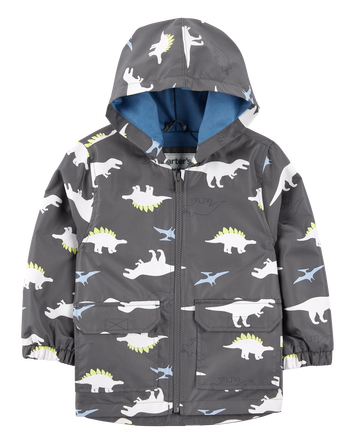 Baby Boy Dinosaur Color Changing Rain Jacket - Grey, 