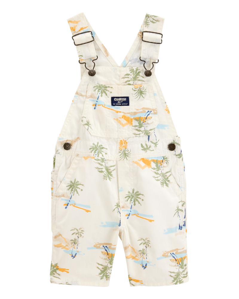 Toddler Boy Tropical-Print Canvas Shortalls-Cream, image 1 of 4 slides
