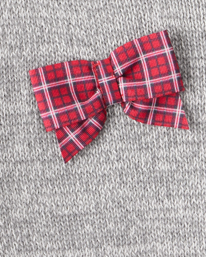 Baby Girl Bow Cotton Long-Sleeve Sweater - Grey, image 4 of 5 slides