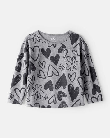 Baby Girl 2-Piece Heart Print Top & Flare Stretch Leggings Set - Grey, 
