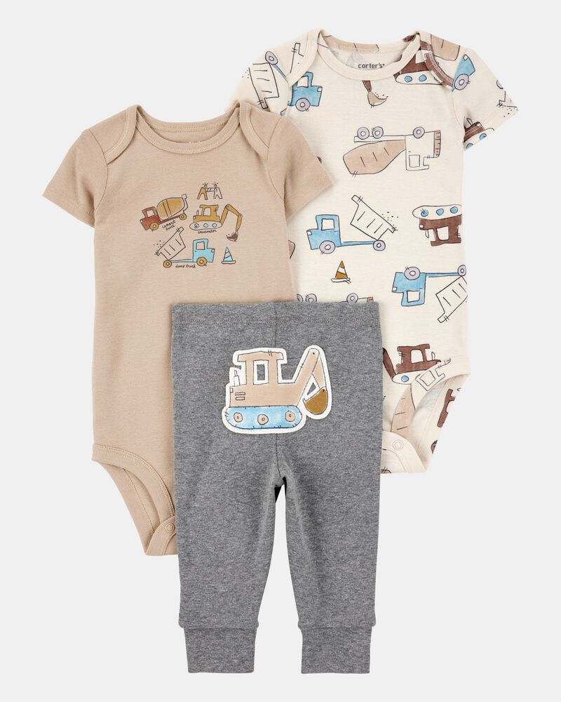 Baby Boy 3-Piece Construction Little Character Set&reg; - White/Tan/Grey, image 1 of 5 slides