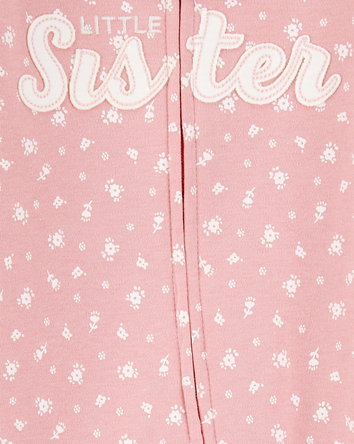 Baby Girl 'Little Sister' 2-Way Zip Cotton Sleep & Play Pajamas - Pink, 