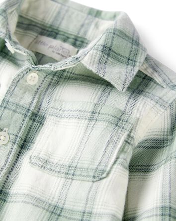 Baby Boy Organic Cotton Herringbone Button-Front Shirt in Plaid, 