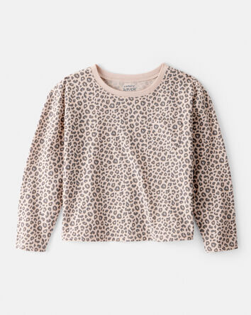 Girls Leopard Print Long-Sleeve Top - Brown, 