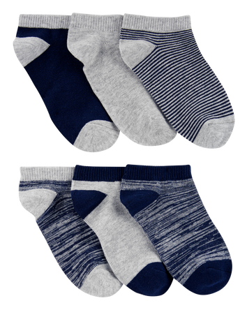 Boys 6-Pack No-Show Socks - Grey, 