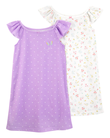 Girls 2-Pack Butterfly Nightgowns - Purple, 