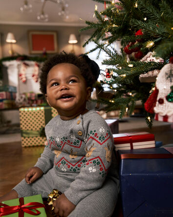 Baby Boy Fair Isle Long-Sleeve Jumpsuit - Grey, 