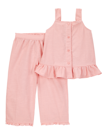 Toddler 2-Piece Button-Down Tank & Pull-On Pant Set - Pink, 