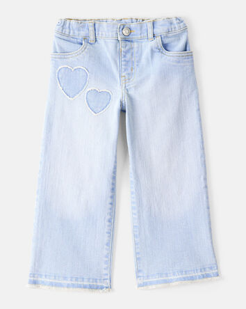 Toddler  Heart Embroidered Iconic Denim Wide Leg Jeans - Cowboy Wash, 
