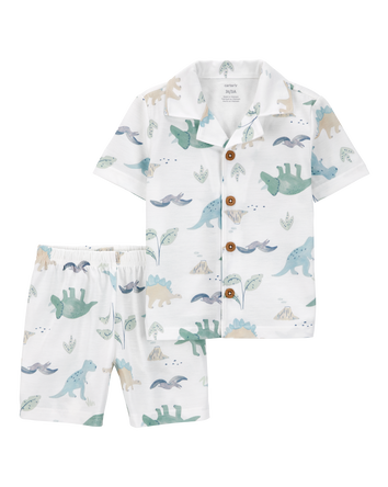 Toddler Boy 2-Piece Dinosaur Coat-Style Loose Fit Pajamas - Ivory, 