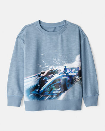 Boys Race Car Cotton Pullover Sweatshirt - Blue, 
