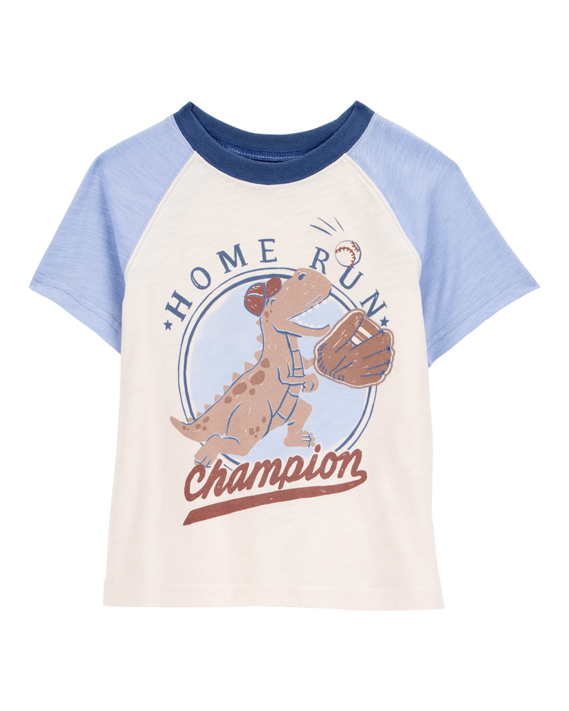 Baby Boy Dinosaur Baseball Short-Sleeve Tee - Cream, image 1 of 3 slides