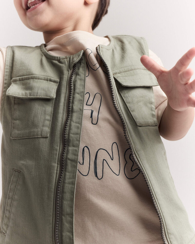 Toddler Zip-Up Vest - Olive, image 3 of 8 slides