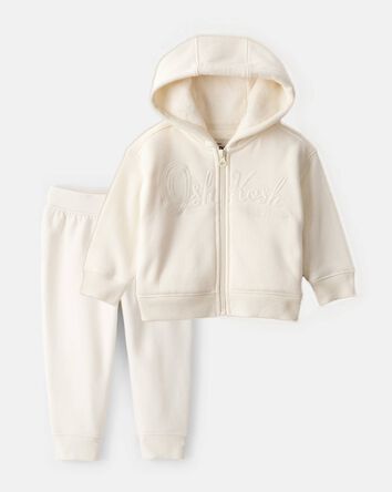Toddler Girl 2-Piece Hooded Zip-Up Jacket & Joggers Set - Cream, 