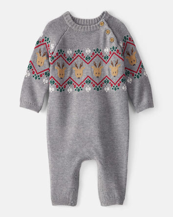 Baby Boy Fair Isle Long-Sleeve Jumpsuit - Grey, 