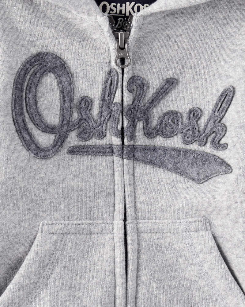 Baby Boy Fleece Hooded Zip-Up Jacket - Grey, image 2 of 3 slides