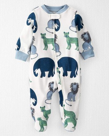Baby Organic Cotton Sleep & Play Pajamas in Wildlife Print, 
