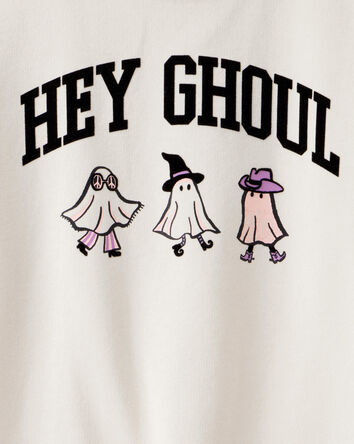 Girls Halloween Hey Ghoul Pullover Sweatshirt - Ivory, 