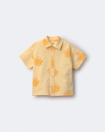 Toddler Boy Button-Down Short-Sleeve Shirt in Sunny Life Print - Yellow, 