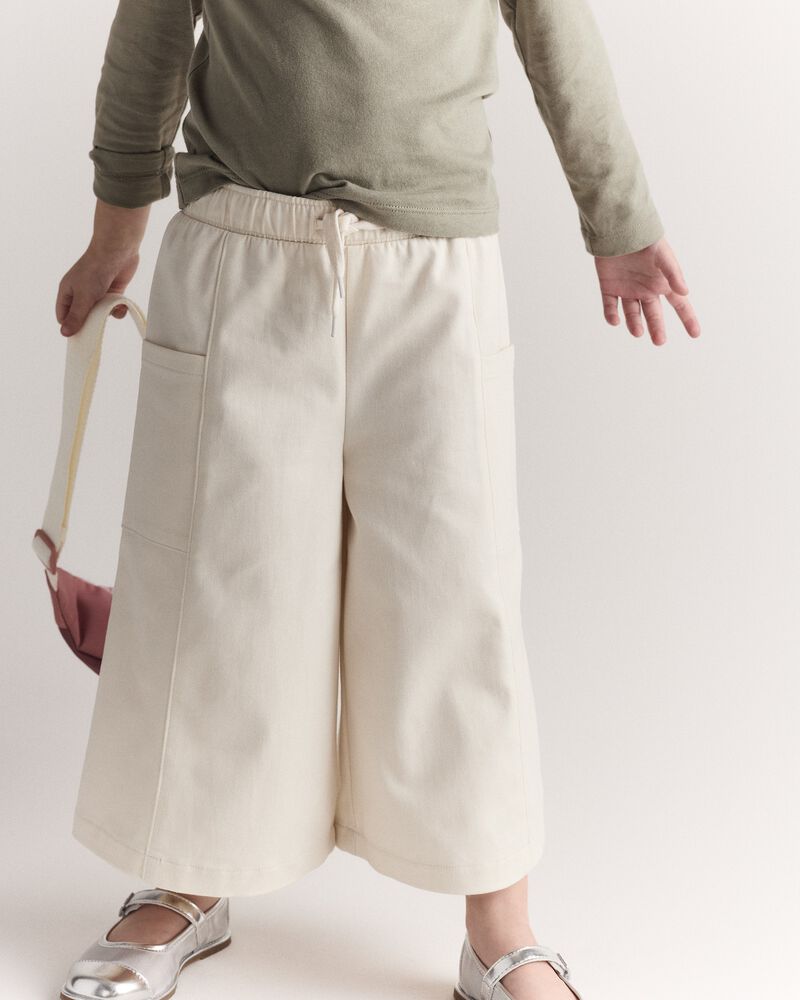 Toddler Girl Wide Leg Pocket Pant - Cream, image 1 of 7 slides