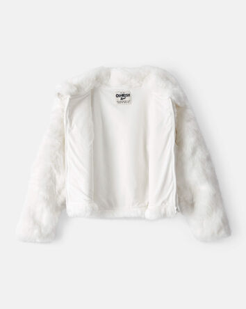 Girls Long-Sleeve Faux Fur Fashion Jacket - White, 