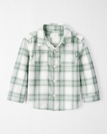 Toddler Boy Organic Cotton Herringbone Button-Front Shirt in Plaid, 