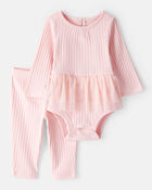Baby Girl 2-Piece Ribbed Tutu Bodysuit Pant Set - Pink, image 1 of 3 slides