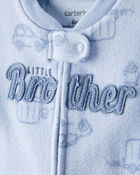 Baby Boy 'Little Brother' Car Print Fleece Sleep & Play Pajamas - Blue, image 2 of 4 slides