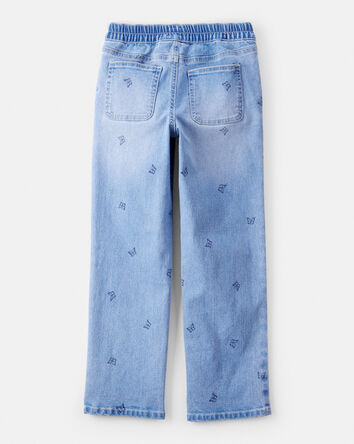 Girls Butterfly Print Denim Pull-On Jeans - Blue, 