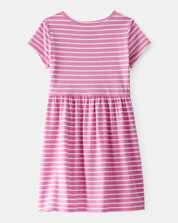 Girls Striped Short-Sleeve Dress - Pink, 
