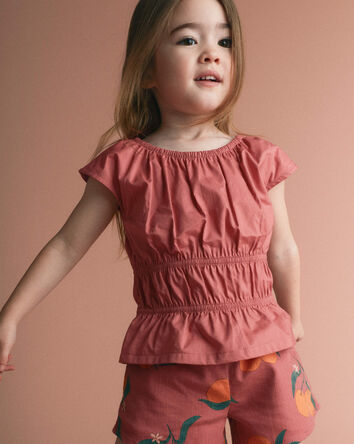Toddler Girl Elastic Waist Peplum Top - Rose, 