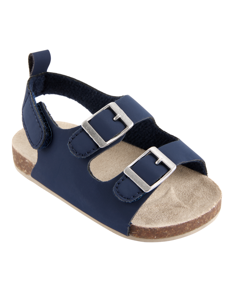 Baby Buckle Faux Cork Sandals  - Navy, image 1 of 6 slides