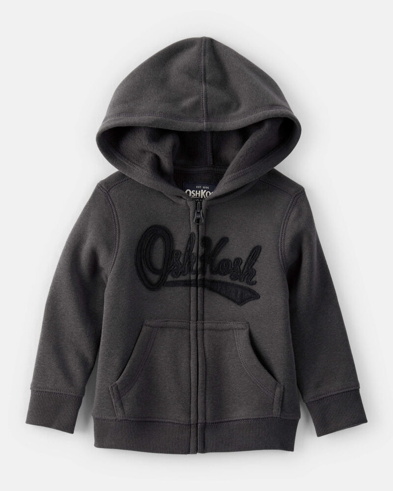 Baby Boy Fleece Hooded Zip-Up Jacket - Black, image 1 of 4 slides