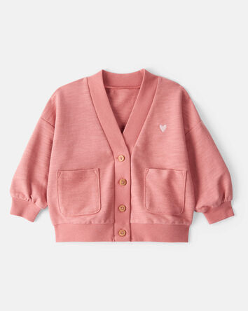 Baby Girl Heart Cotton Long-Sleeve Cardigan Sweater - Pink, 