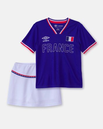 Girls 2-Piece Umbro France Soccer Jersey & Skort Set - Blue/Red/White, 
