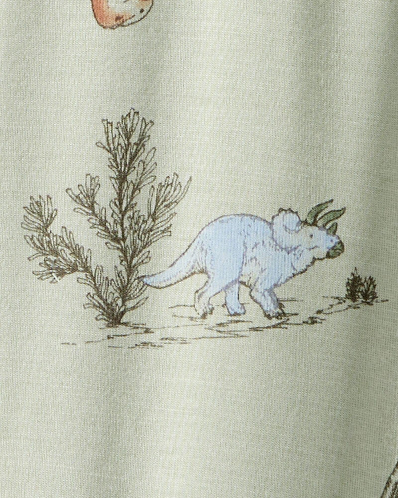 Baby Boy Dinosaur Print PurelySoft Long-Sleeve 2-Way Zip 1-Piece Pajamas - Green, image 4 of 6 slides