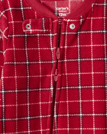 Baby Boy Plaid Print Fleece Loose Fit 1-Piece Pajamas - Red, 