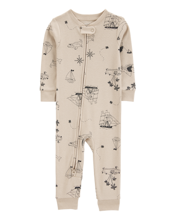 Toddler Boy Pirate Boat Snug Fit Cotton Footless 1-Piece Pajamas - Khaki, 