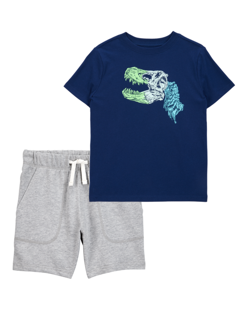 Kid 2-Piece Dinosaur Tee & French Terry Shorts Set, image 1 of 6 slides