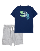 Kid 2-Piece Dinosaur Tee & French Terry Shorts Set, image 1 of 6 slides