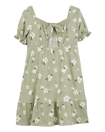 Kid Smocked Floral Dress- Green, 