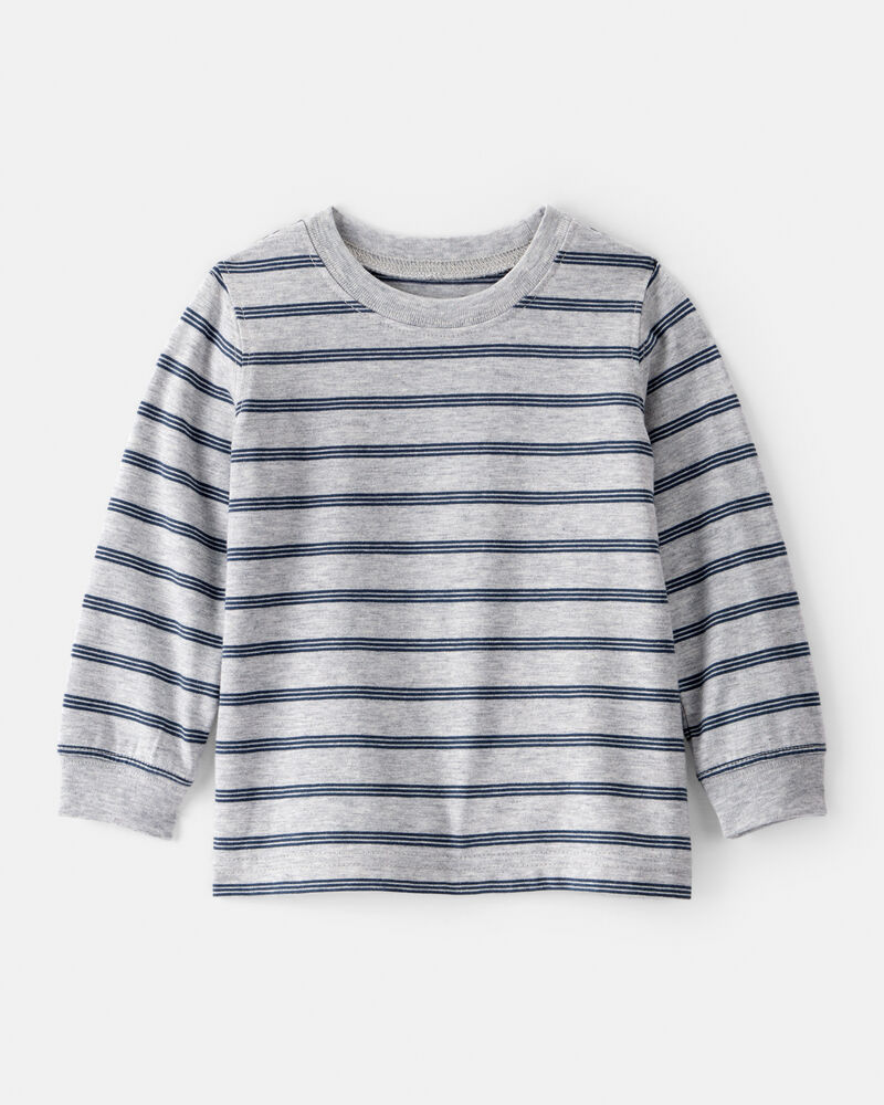 Baby Boy Striped Long-Sleeve Tee- Grey, image 1 of 3 slides