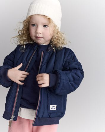 Toddler Quilted Bomber Jacket - Navy, 