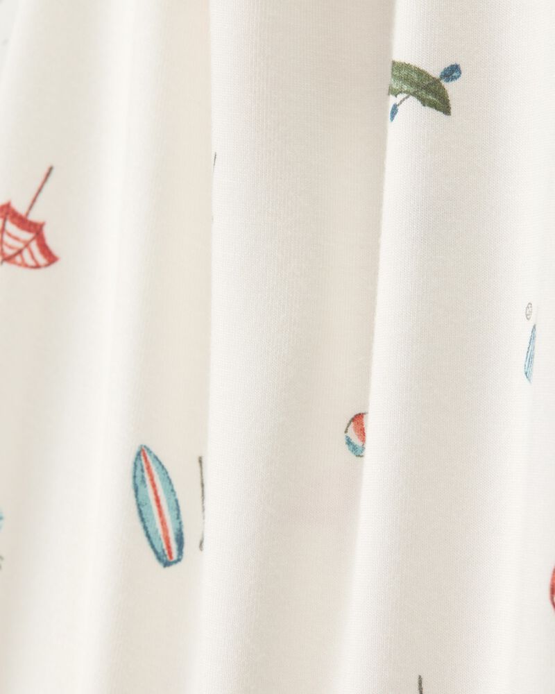 Toddler Camp Print Zip-Up PurelySoft Footless 1-Piece Pajamas - Ivory, image 2 of 5 slides