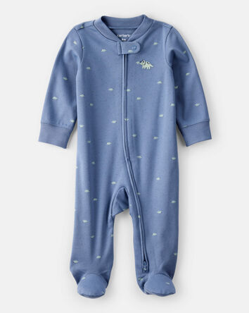 Baby Boy Dino Print 100% Cotton Long-Sleeve Sleep & Play Pajamas - Blue, 