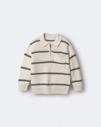 Toddler Boy Striped Quarter-Zip Sweater - Cream/Olive, 