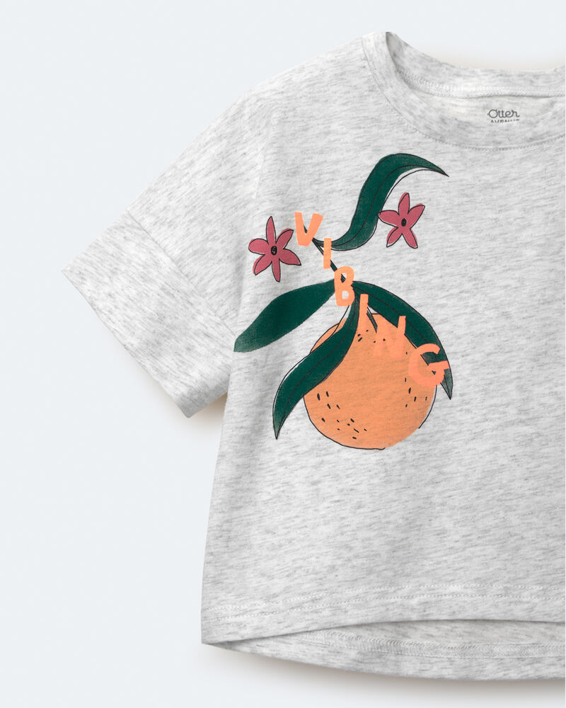 Toddler Girl 'Vibing' High-Low Dolman Tee in Clementine Print - Heather Grey, image 5 of 5 slides