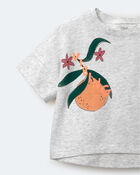Toddler Girl 'Vibing' High-Low Dolman Tee in Clementine Print - Heather Grey, image 5 of 5 slides