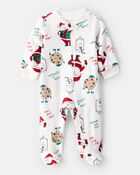 Baby Beige Santa Milk & Cookies Loose Fit Fleece Long-Sleeve Sleep & Play Pajamas - White, image 1 of 4 slides